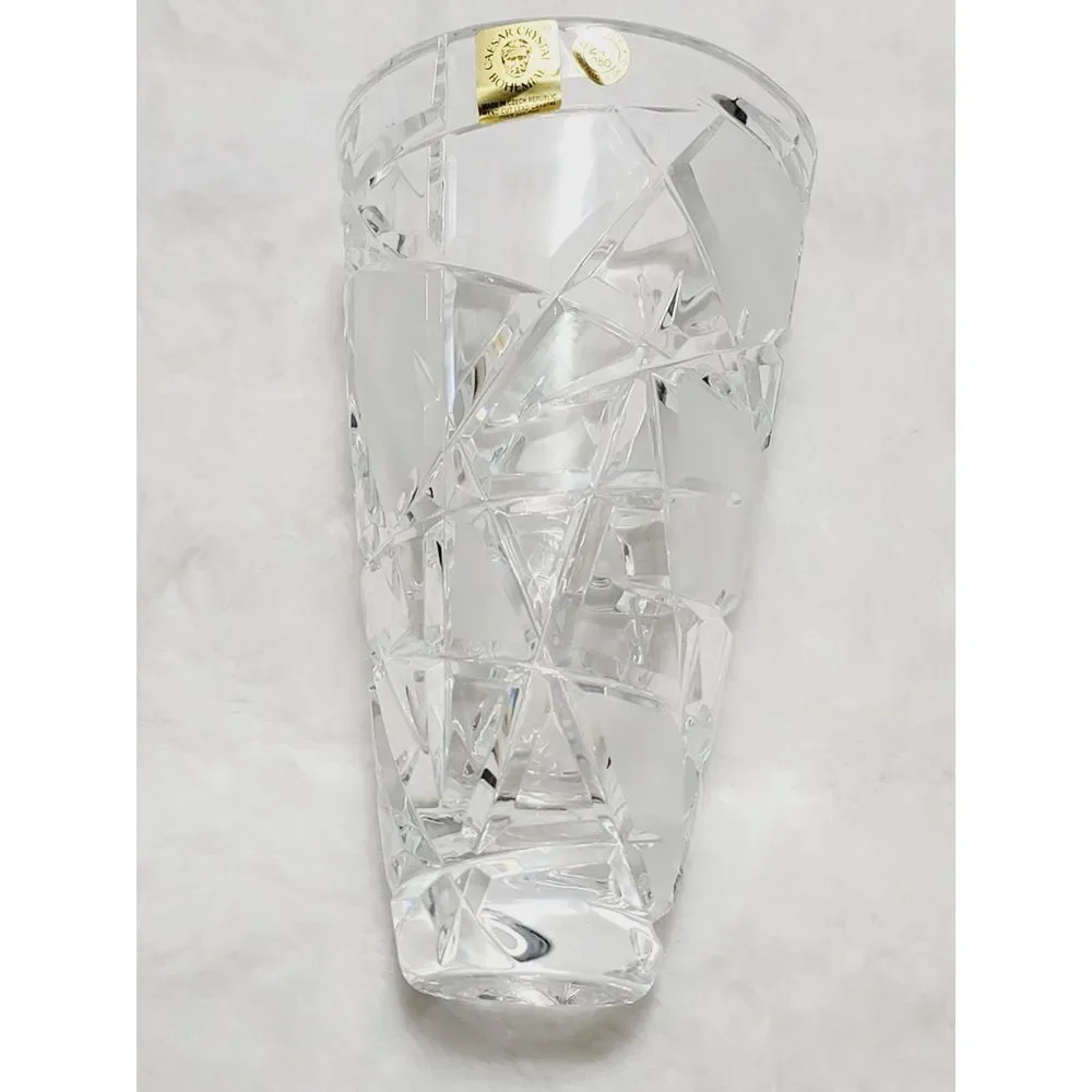 Caesar Crystal Bohemiae Hand Cut Lead Crystal Miter Vase 6.5" Karel Rosa Signed - Picture 13 of 13
